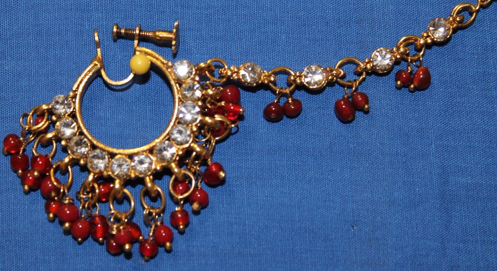 Nose Pin, Golden ZC Beadwork Nath Indian Nose Jewelry 36433 Buy Nose